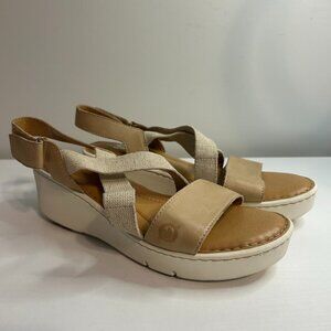 Born Paley Leather Canvas Strappy Platform Slide Sandals, 9